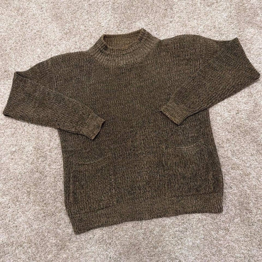 90s Vintage‎ Outdoor Red Knit Sweater | Brown Textured Mock Neck | Small